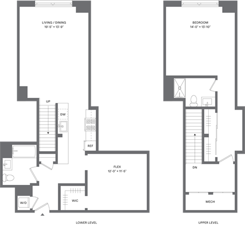 Floor plan for 1 bed, 2 baths, 1106 sqft